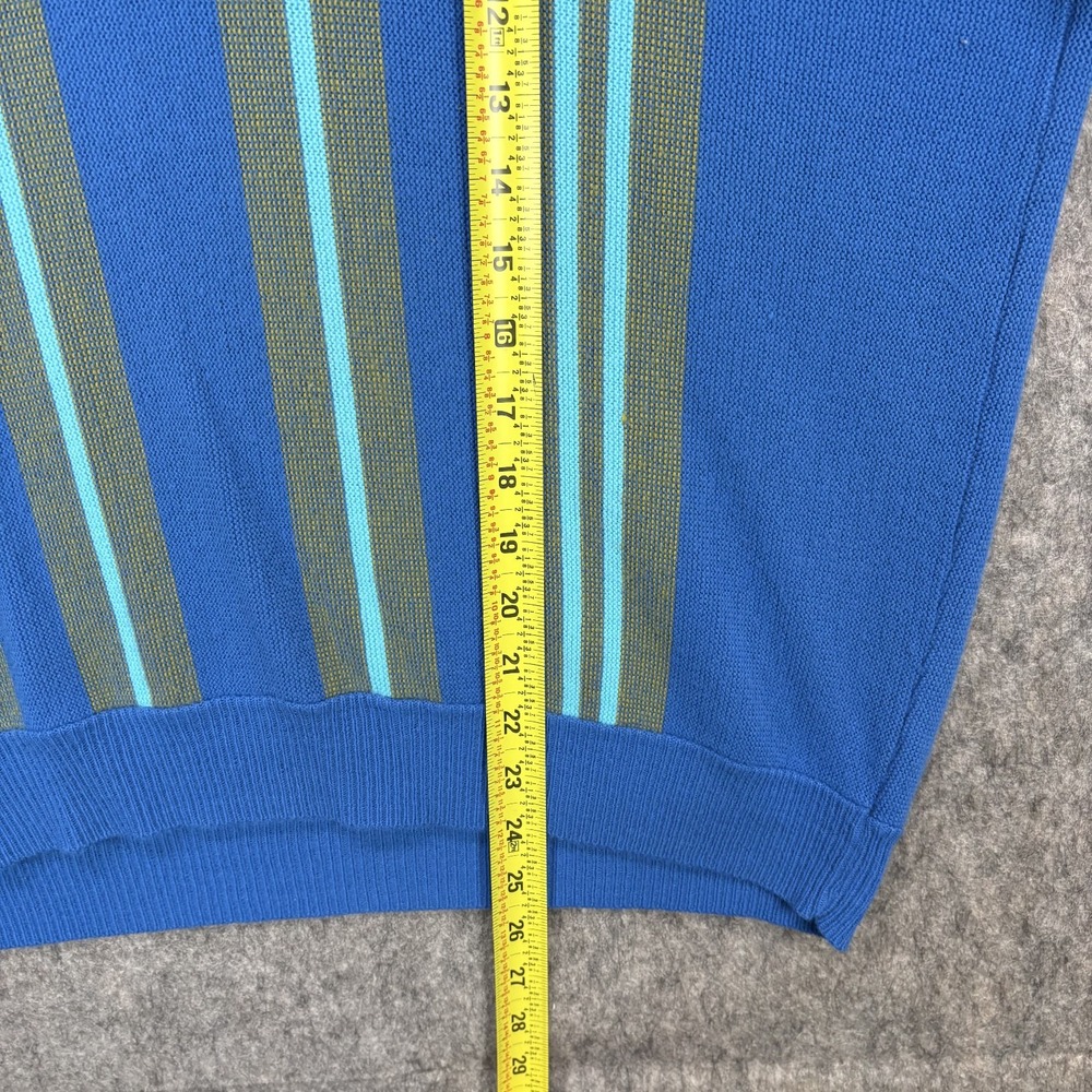 True Vintage 60s Knit Polo Shirt Johnny Collar Mens Large Blue Stripe Rockabilly - Picture 6 of 8